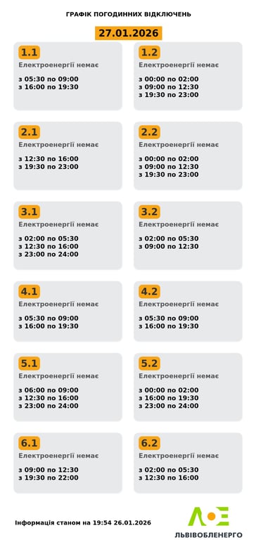 Графіки відключень світла у Львові на 27 січня опублікували в обленерго