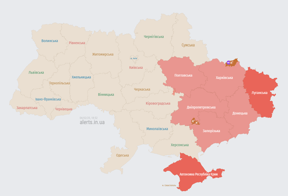 Карта повітряних тривог 4 лютого