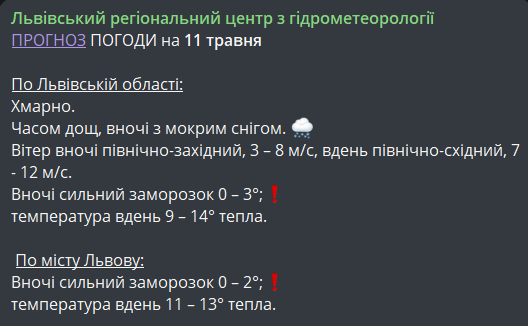 Погода у Львові 11 травня