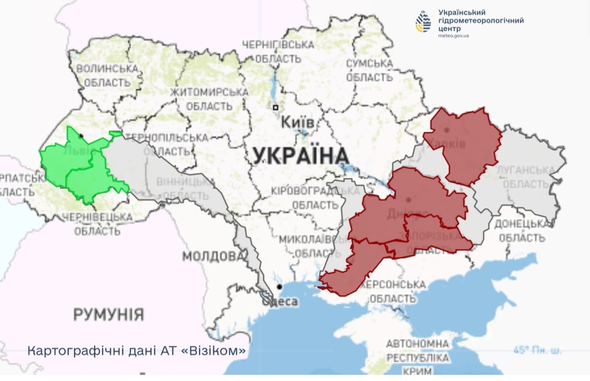 В Украине ожидаются опасные гидрологические явления. Карта по состоянию на 4 августа.