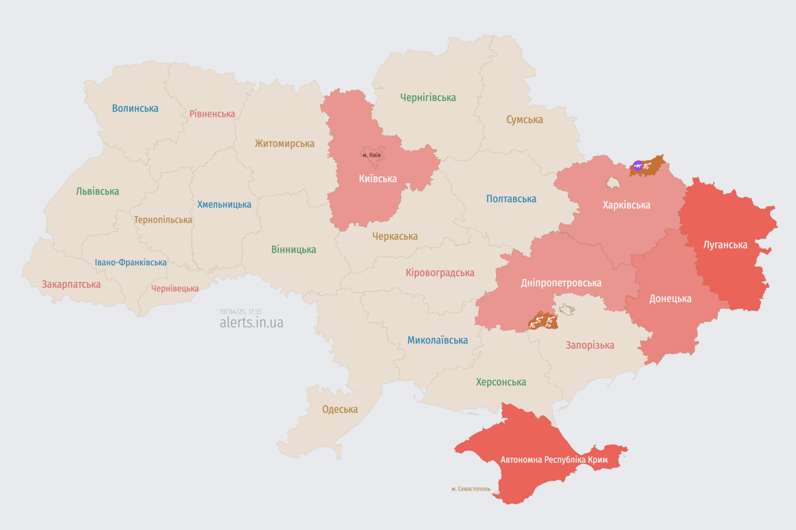 Карта повітряних тривог 19 квітня