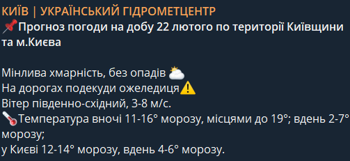 Прогноз погоди в Києві на 22 лютого