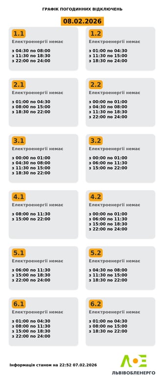 Відключення світла у Львові 8 лютого