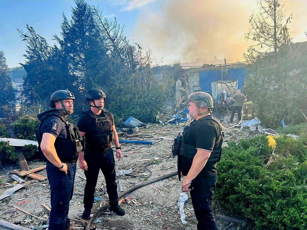 Emergency services at the site of the attack in Dobropillia on July 16