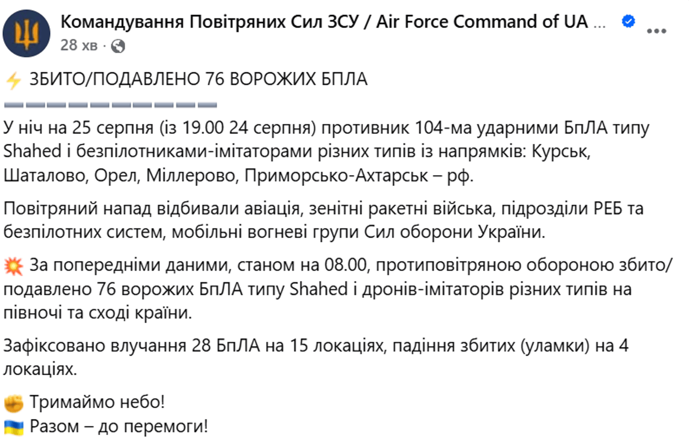 Атака РФ на Україну 25 серпня