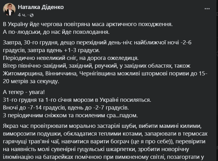 Діденко попередила про арктичне похолодання в Україні - фото 1