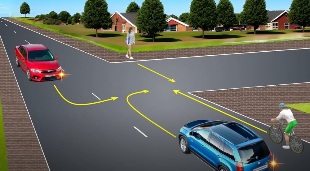 Тест з ПДР: кому поступиться водій червоного авто на перехресті?