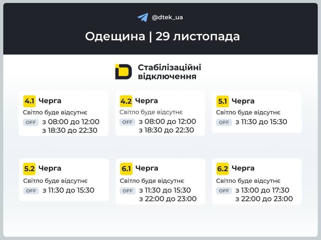 Графіки відключень світла в Одесі