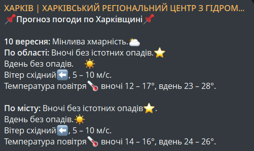 Погода у Харкові 10 вересня