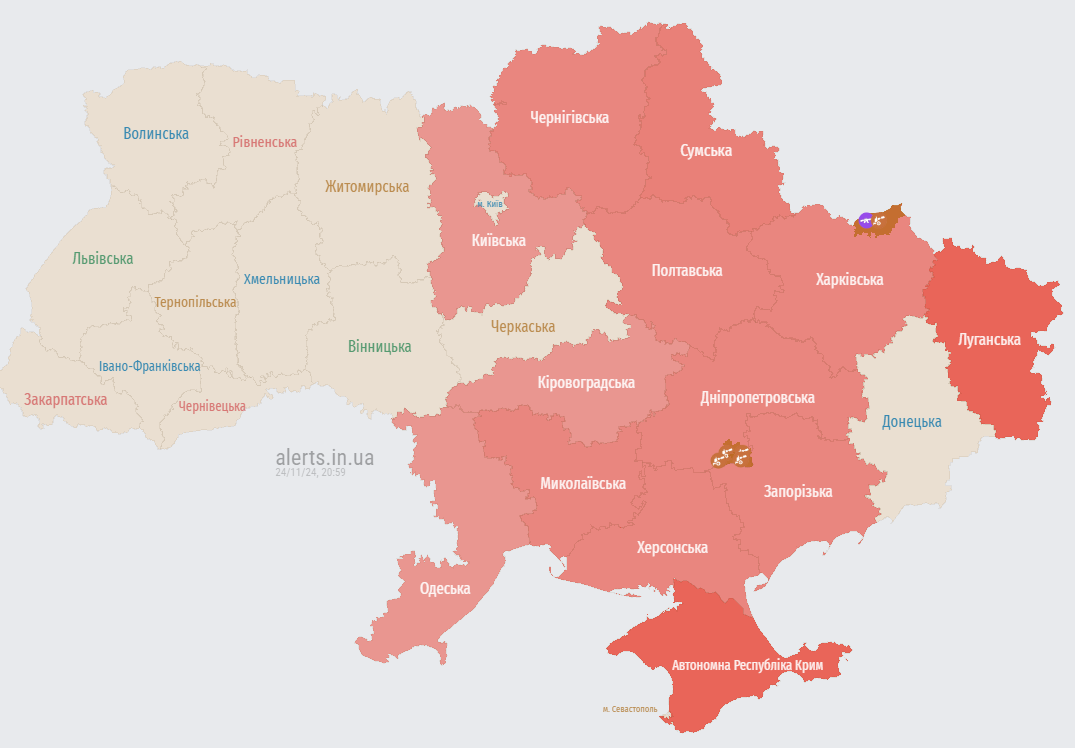 Карта тривог 24 листопада
