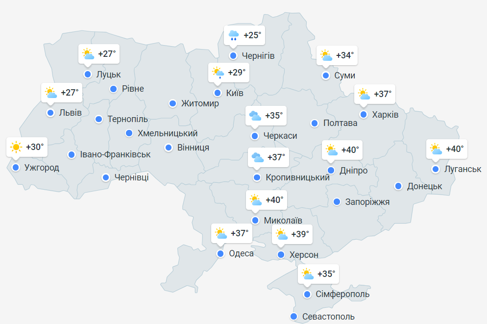 прогноз погоди по Україні 19 липня