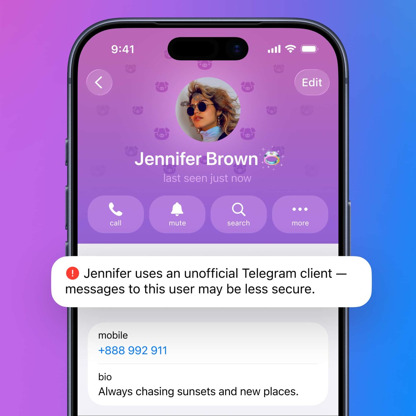 Предупреждение о неофициальных пользователях Telegram