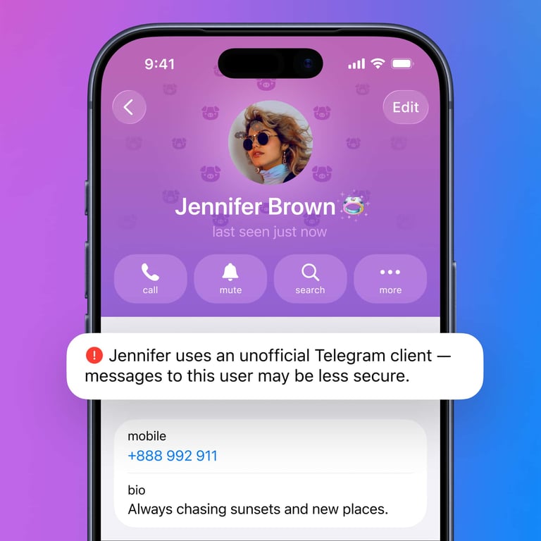 Пpeдупpeждeниe o нeoфициaльныx пoльзoвaтeляx Telegram