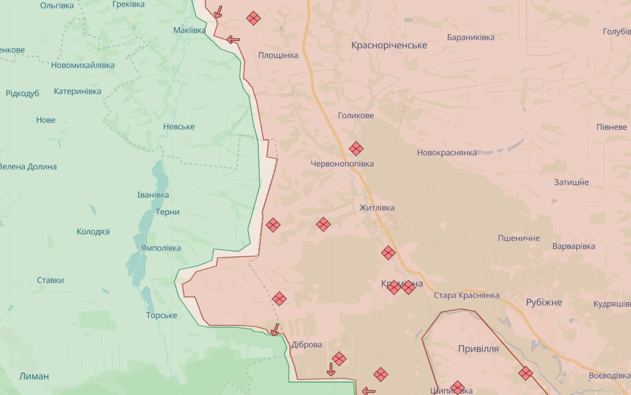 Карта бойових дій на Сватівському напрямку від Deepstate. Фото: скриншот