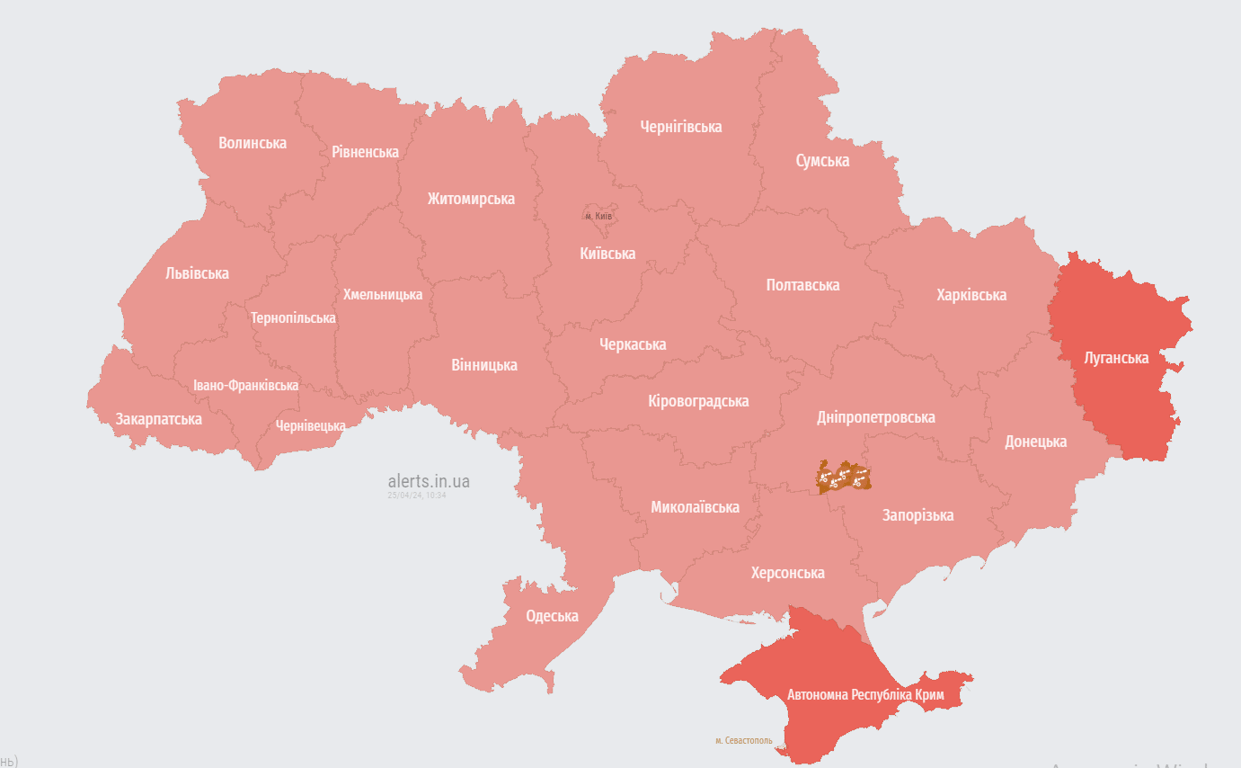 повітряна тривога в Україні 25 квітня