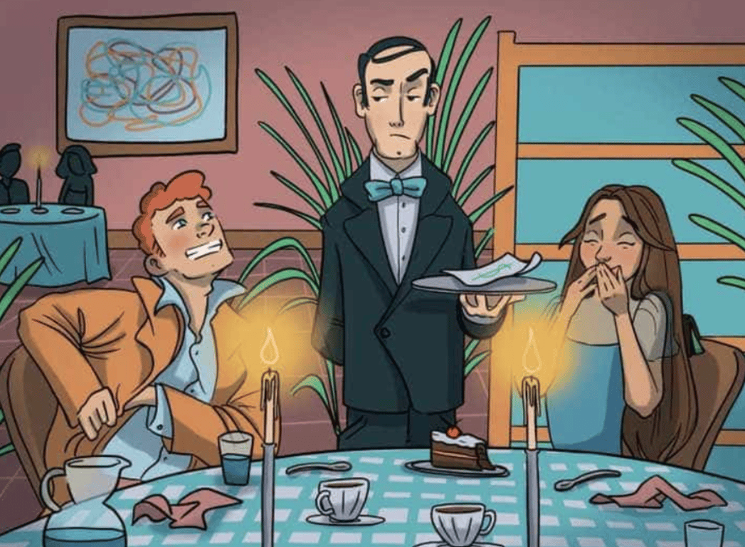 Милая влюбленная пара в ресторане