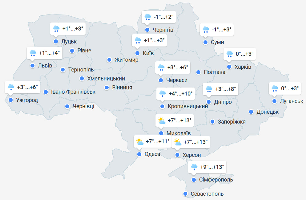 Прогноз погоди в Україні на 10 грудня