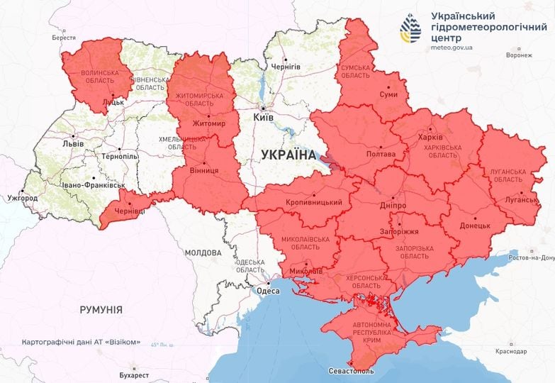 Пожежна небезпека в Україні. Карта станом на 12 серпня