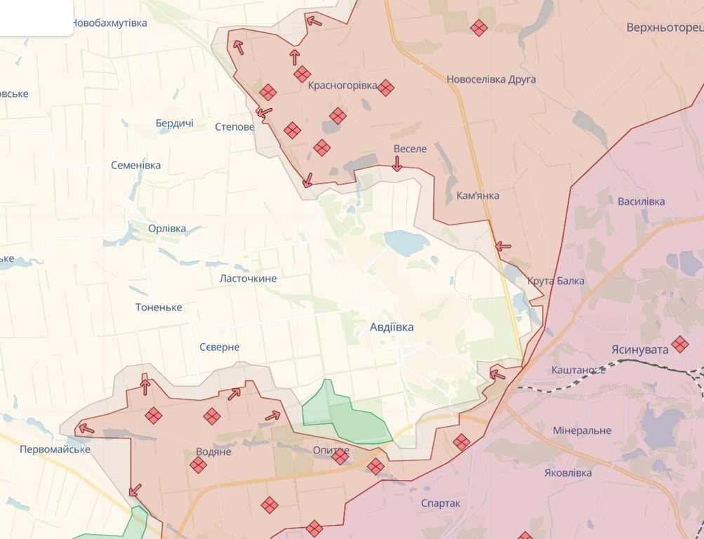 Карта боевых действий на Авдеевском направлении от Deepstate. Фото: скриншот
