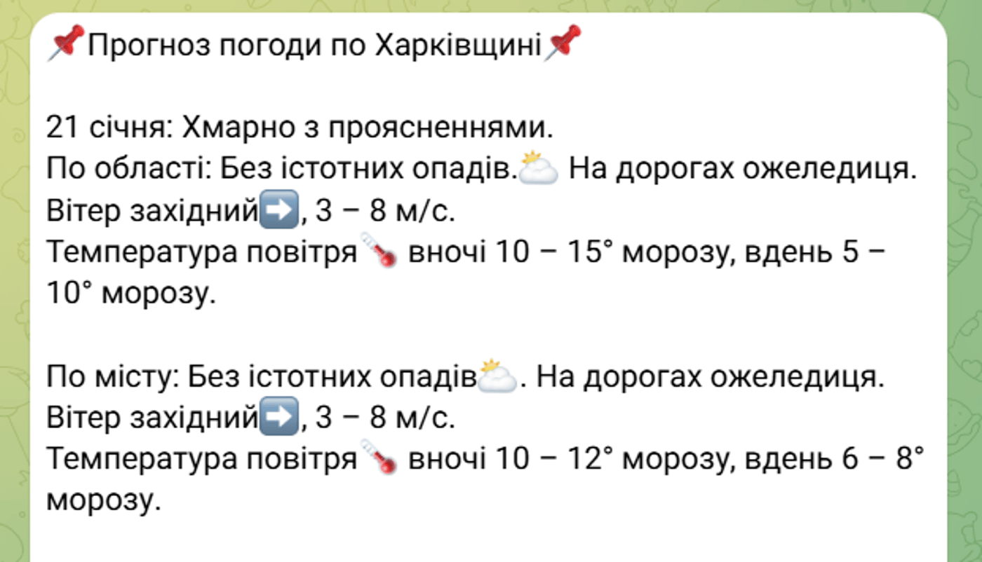 Погода у Харкові на 21 січня