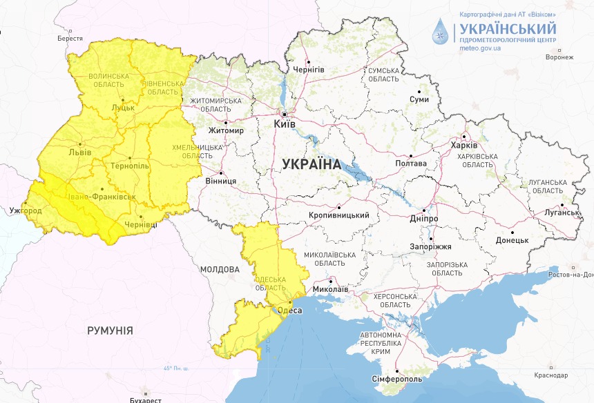 Мапа небезпечної погоди в Україні сьогодні, 26 січня, від Укргідрометцентру