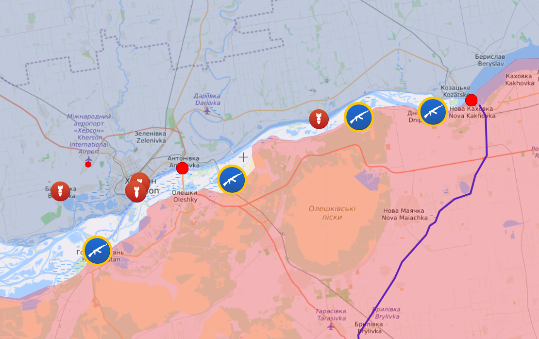Карта бойових дій на Таврійському напрямку від Liveuamap