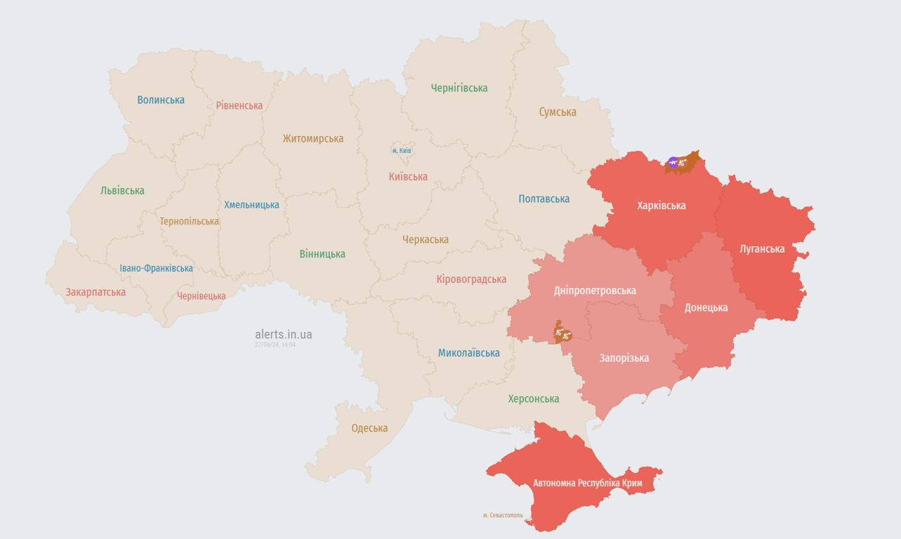 тривога в Україні 16:00 27 червня