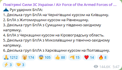 Ранкова атака ударних БпЛА по Україні 26 серпня