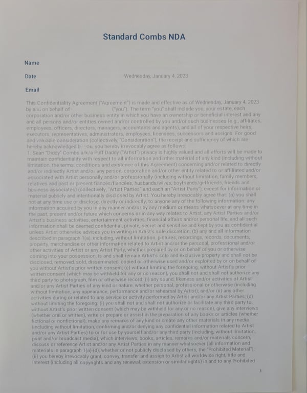 Фрагмент угоди P. Diddy