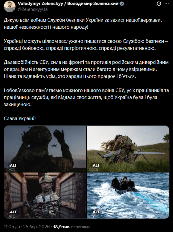 Зеленський привітав бійців СБУ з професійним святом