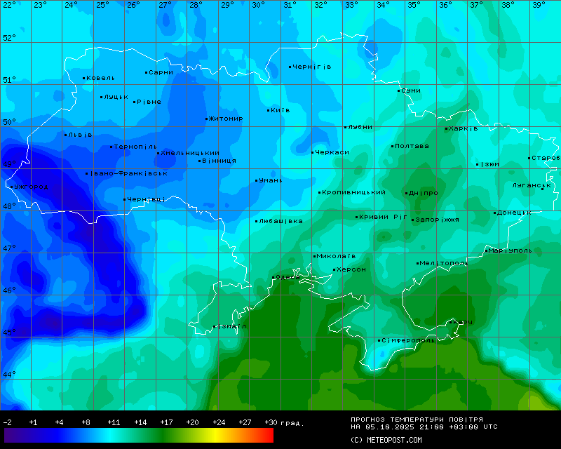 Температури в Україні 5 жовтня 2025 року 