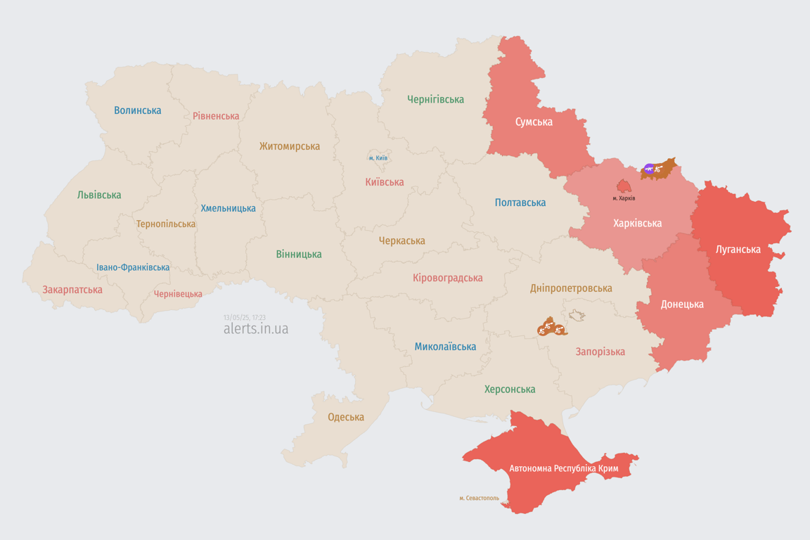 Карта повітряних тривог 13 травня