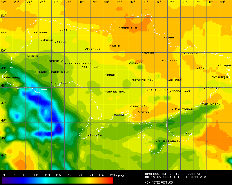 Температурна карта. Фото: meteopost