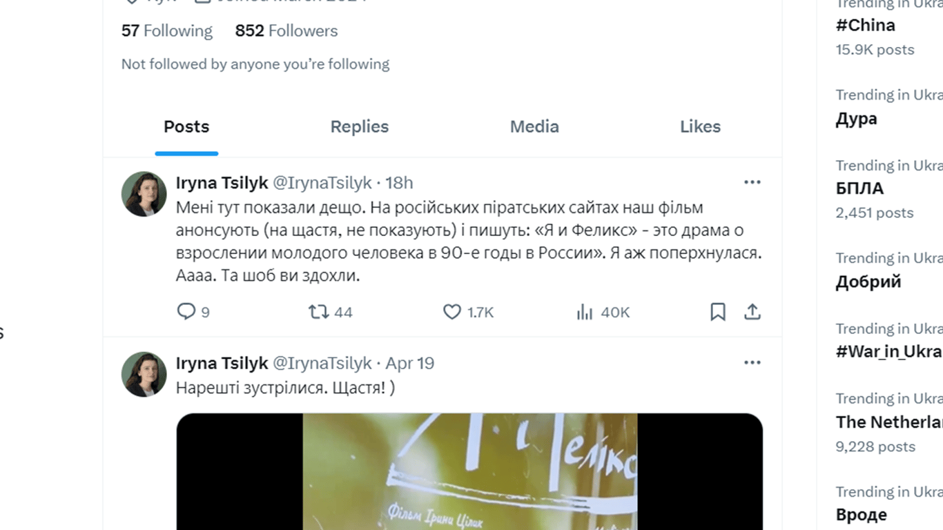 Твит Ірины Цилык. Фото: twitter/IrynaTsilyk