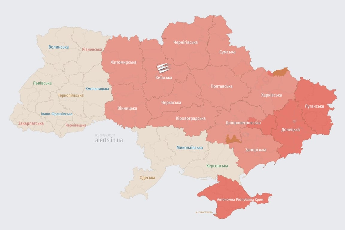 Карта тревог в Украине
