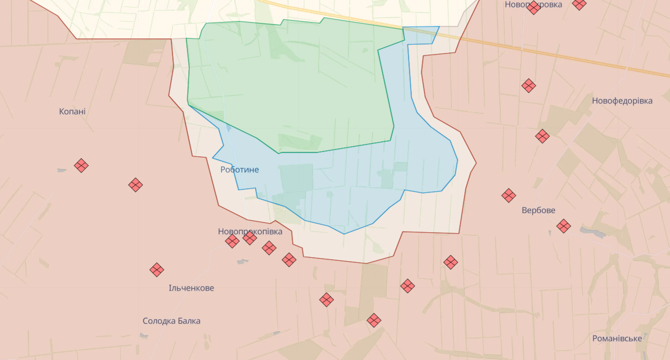 Карта боевых действий в Запорожском направлении от Deepstate