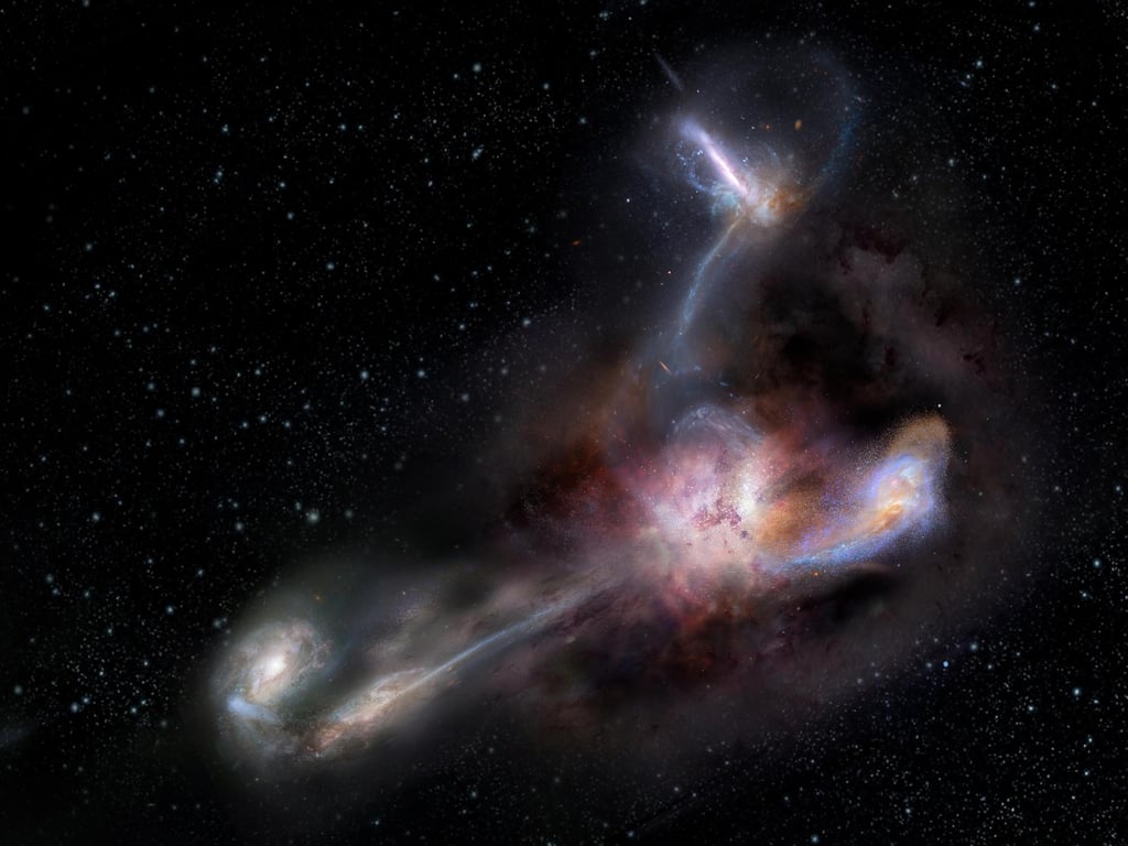 Самая яркая галактика, поедающая трех соседей
