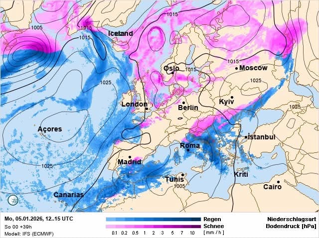 Карта осадков и приземного атмосферного давления