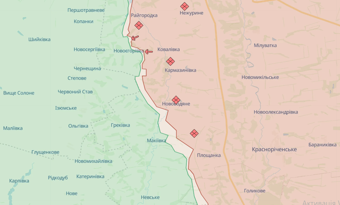 Карта бойових дій на Сватівському напрямку від Deepstate