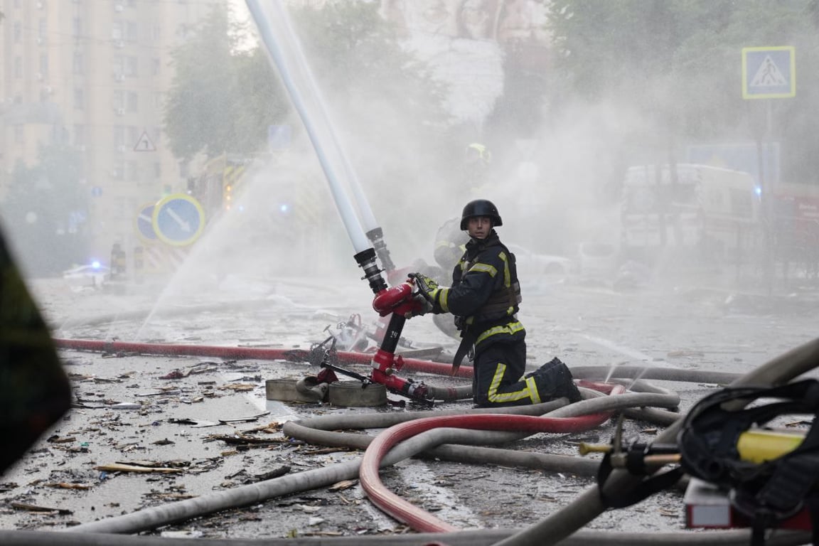 Rescuer at the scene of the shelling 