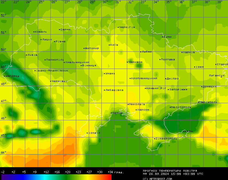 Карта температур. Фото: Метеопост