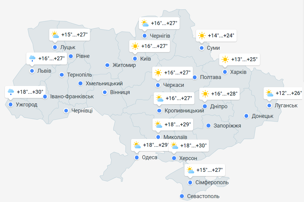 Прогноз погоди в Україні на 27 червня.