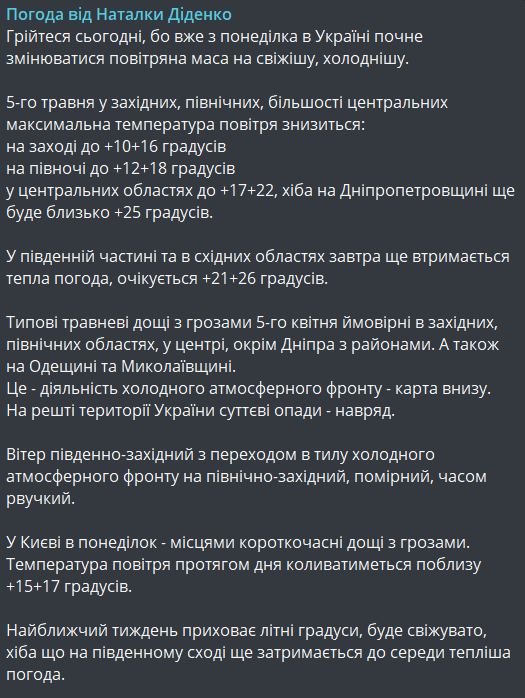 Якою буде погода в Україні 5 травня