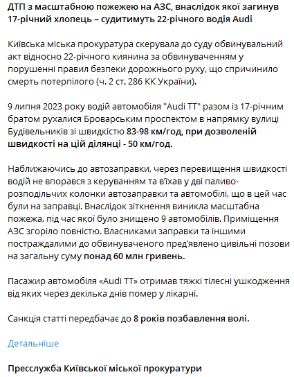 Допис Київської міської прокуратури. Фото: скриншот