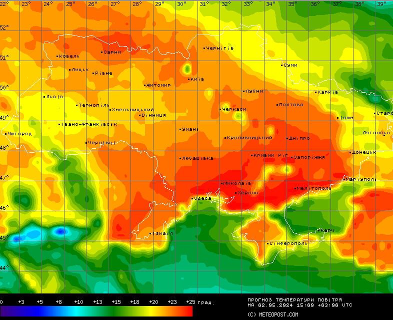 Температурна карта на 2 травня