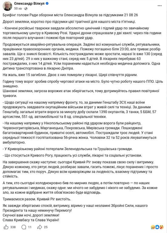 Пожежу після обстрілу у Кривому Розі вже загасили