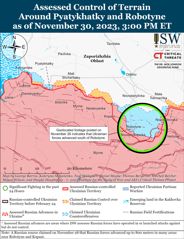 Карта бойових дій на Запорізькому напрямку від ISW
