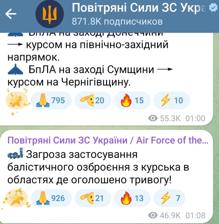 Балістична загроза вночі 14 серпня 2025 року