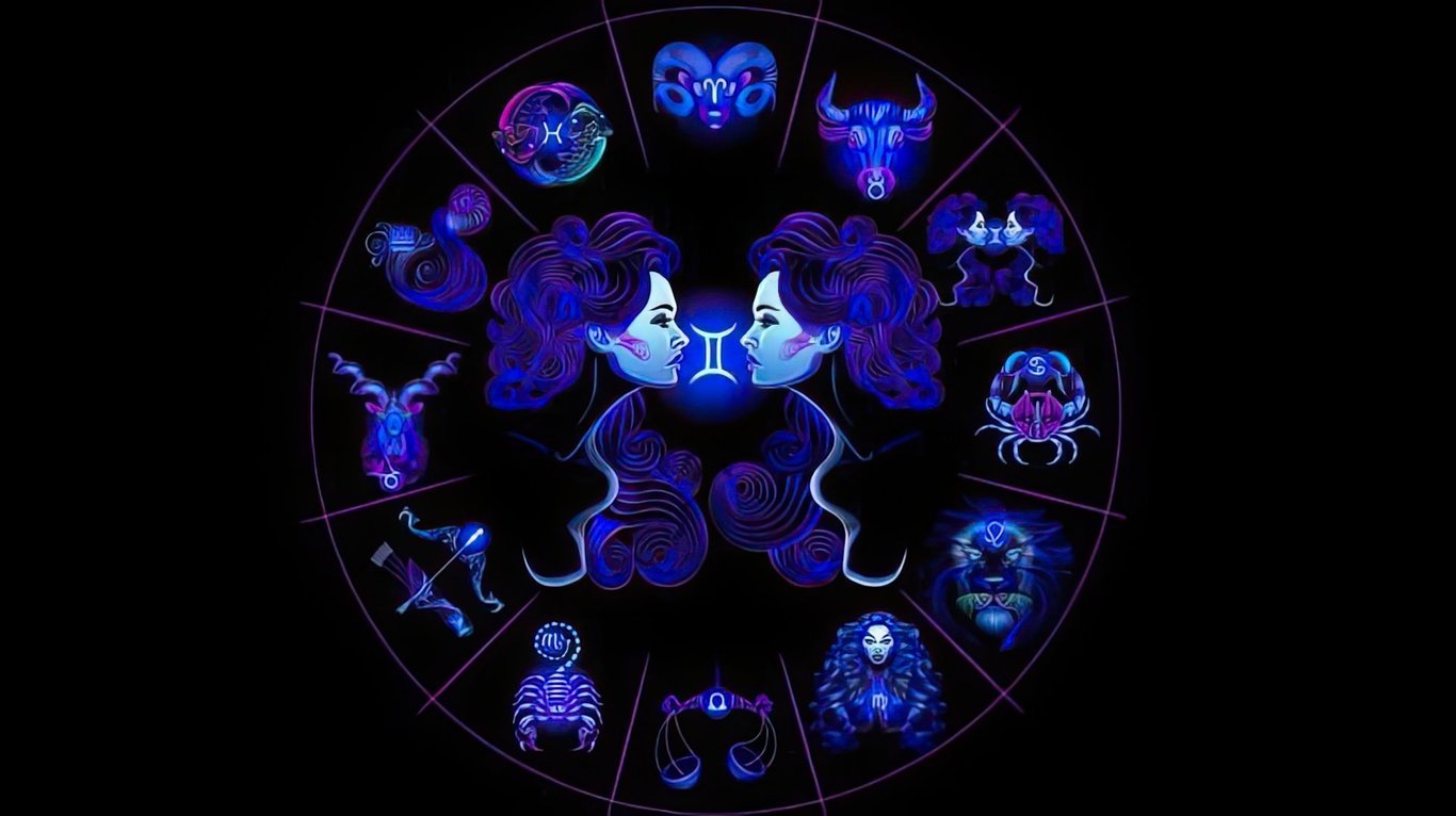 Символ знака Зодиака Близнецы в астрологическом круге