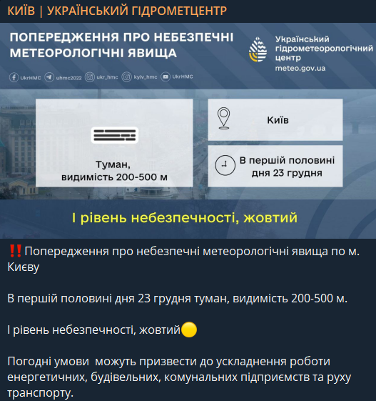 Туман в Києві 23 грудня